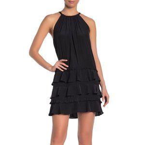 Ramy Brook Leo Leomi Sleeveless Halter Ruffled Cocktail Mini Dress Black Size S